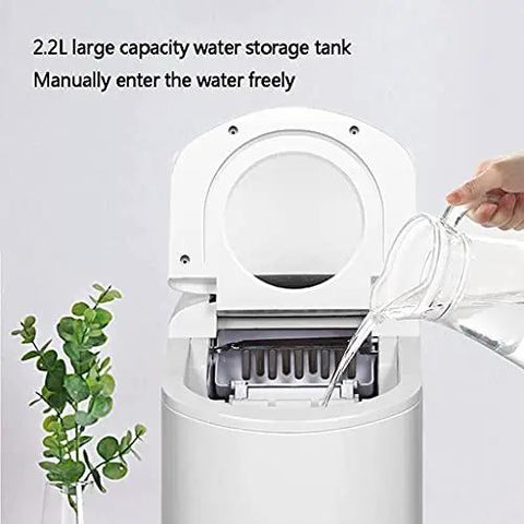 Heavy Duty Countertop Ice Maker Pumping Out Nearly Forty Pounds Daily With Lightning Fast Six Minute Freeze Cycles and Flexible Dual Size Cubes for Top Shelf Home Kitchen or Weekend Hangout Setup showing 2.2L water tank being filled.