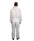 Back view of Fresh White Nylon Spray Paint Coveralls With Kickback Ready Lint Free Construction for auto body shop work.