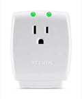 Front view of Compact Single Outlet Surge Protector Wall Tap With Grounded Outlet And Protected Light Indicators, Ideal For Office And Travel To Safeguard Your Phone, Tablet, And Charging Gear On The Go, 885 Joules