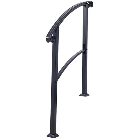 Sturdy As Nails Wrought Iron Handrails For Outdoor Steps With Curved Non Slip Grip Solid Black Porch Railing Kit angle view