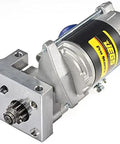 Lightweight High Torque Starter For Small Block And Big Block Chevy Engines With 168 Tooth Flywheel offset mount and silver-gray metal finish.