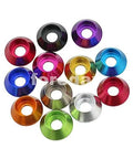 Hella Durable M4 Flat Washers Titanium Gray Aluminum Alloy Socket Head Cap Screw Hardware Set One Hundred Pack Precision Machined Fastening Rings For Home Shop And Auto Repair Jobs That Are Gonna Hold Tight Always - assorted colored aluminum washers.