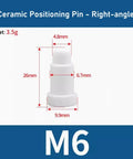10 Pcs Ceramic Positioning Pins Right Angled M6 For Spot Welding Machines Nut Electrode Insulator showing dimensions on white background.