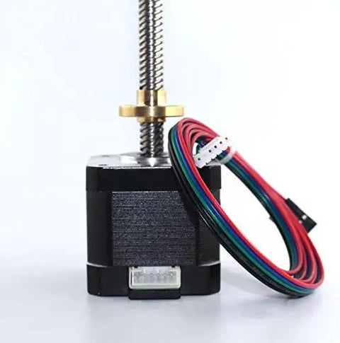 Close-up of Nema 17 Stepper Motor with Built-in 300mm T8 Lead Screw and 30cm Lead Wire, Bipolar 1.7A, 40Ncm torque