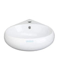 Corner Wall Mounted Bathroom Sink White 14.5 Inch With Overflow shown from front view, space saving design for small baths.