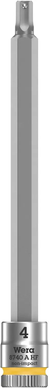 Single bit from Zyklop Bit Socket Set With Holding Function, one quarter inch drive, knurled grip end, color-coded in grey and yellow.