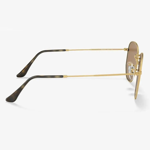 All In One Replacement Temple Arm Kit For Hexagonal Flat Lens Sunglasses With 145mm Gold Metal Frame Includes Temple Tips Four Screws One Screwdriver And Cleaning Cloth Fits Popular Hexagonal Eyewear Styles side view of gold frame