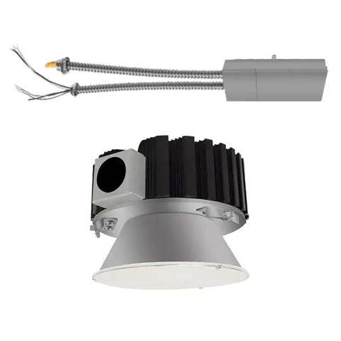 Westgate 4" LED Recessed Light, 14W/20W/27W, CCT Selectable with silver housing and wiring components.
