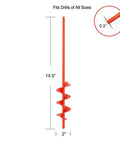 MAXCCINO planting auger drill bit, 2-inch diameter x 14.5-inch length, orange spiral for 3/8 in hex drive