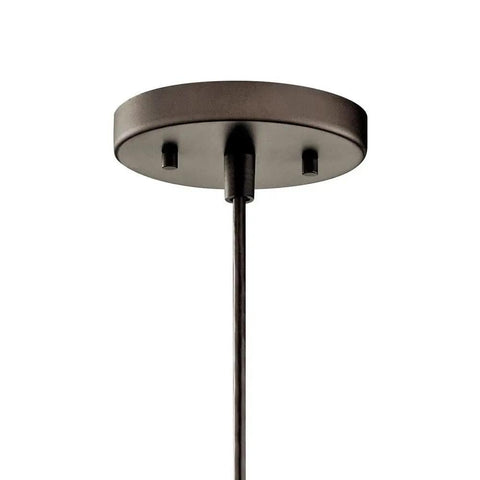 Ceiling mount of Avery 9.75 Inch One Light Mini Pendant with clear seeded glass in brushed nickel finish, ideal for clusters