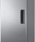 Beefy Frost Free Upright All Freezer Delivering Solid Twenty Three Cubic Feet Chill Capacity Digital Thermostat Interface in stainless steel.