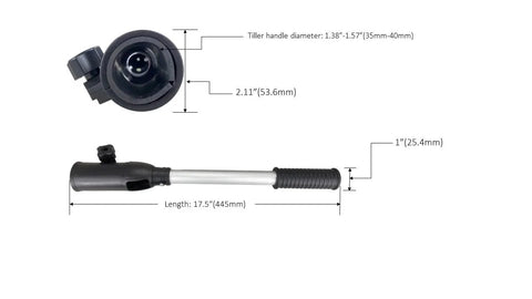 Fixed 17.5 Inch Tiller Handle Extension For Trolling Motors Ergonomic No Slip Grip Anodized Aluminum Tubing dimensions shown
