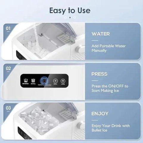 Quick Chill Countertop Ice Maker With Automatic Self Cleaning And Flexible Cube Options Generating Twenty Six Pounds For Instant Refresh - Easy to use instructions for ice making.