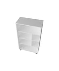 Top view of Six Shelves Narrow Storage Cabinet For Living Room And Kitchen, Scratch Resistant Bookcase with white finish.