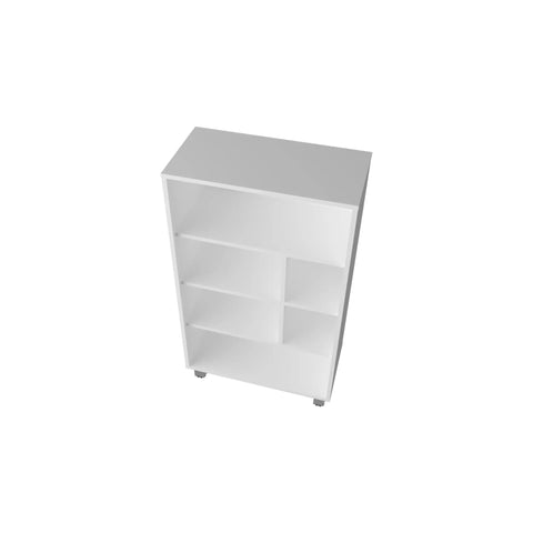 Top view of Six Shelves Narrow Storage Cabinet For Living Room And Kitchen, Scratch Resistant Bookcase with white finish.