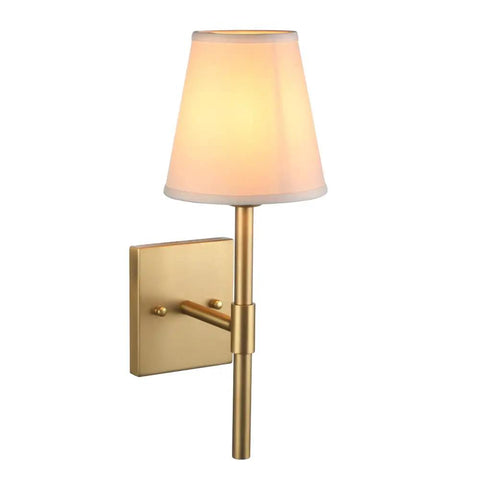 Set Of 2 Hardwired Wall Sconces With White Fabric Shade, Brass Finish Bases, Cloth Wall Mount Lighting For Living Room, Bedroom, Bathroom And Hallway