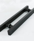 Heavy Duty 24 Inch Matte Black Stainless Steel Door Handle For Two Sided Glass Doors Square Rectangle T Bar Pull Push Handle Modern Commercial Interior Exterior Entrance Gate Grip pair on white background