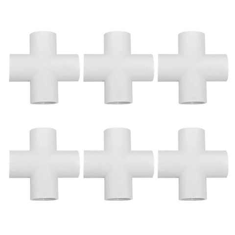 Six Pack Four Way Flush Cross PVC Fitting For Home DIY Projects And Garden Three Quarter Inch Schedule 40 Connector White PVC Plumbing Cross.