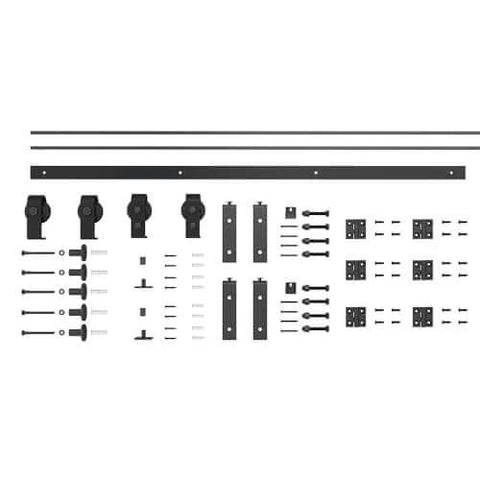 Walnut Stained DIY Wood Double Bi Fold Barn Doors With Sliding Hardware Kit, 72 By 84 Inches, Solid Knotty Pine hardware components