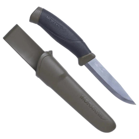 Companion Fixed Blade Outdoor Knife with Hardened Sandvik 12C27 Stainless Steel Blade 4.1 Inch Military Green and sheath