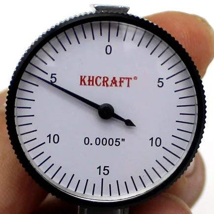 Front view of KHCRAFT dial test indicator with white dial, black bezel, and red KHCRAFT logo.