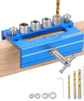 Adjustable Dowel Jig Kit And Biscuit Jointer Set With Four Titanium Step Drill Bits Four Drill Bushings Depth Stops Clamp And Guide