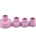 Top Tier 7 Piece Tig Welding Torch Accessory Kit With Stubby Gas Lens Adapter For Wp17 Wp18 And Wp26 Torches, pink ceramic cups sizes 12, 14, 16, 24 for precise argon flow.