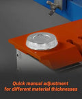 Close-up of adjustment knob on 24 Inch Industrial Magnetic Pan And Box Heavy Duty Sheet Metal Brake Workhorse with Electro Magnetic Clamping System