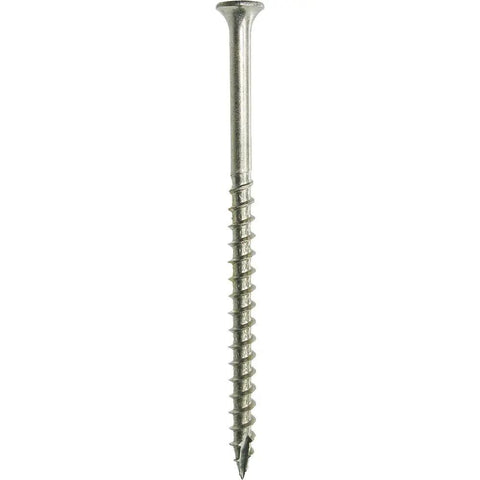 Straight Up 305 Stainless Steel Deck Screws With Star Drive For Outdoor Lumber Construction No Sweat Setup Bugle Head Fasteners Built Tough As Nails Heavy Duty 1000 Count displayed vertically.