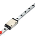 MGN7 150mm Linear Rail Guide with MGN7H Carriage Block, 7mm width, for 3D printers and CNC machines, red rubber stopper visible