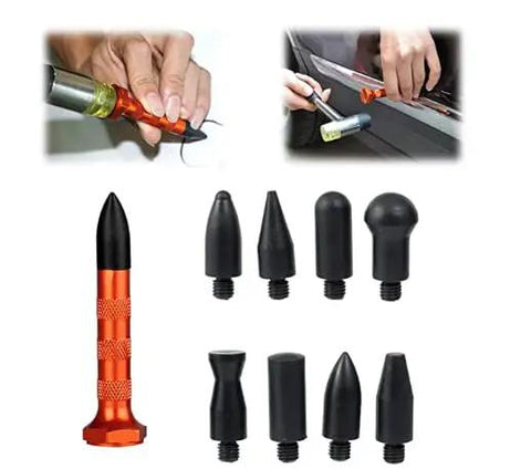 DIY Paintless Dent Repair Kit With 9 Heads Tap Down Pen For Small Dings And Hail Damage, dent removal tools, plastic tip shown