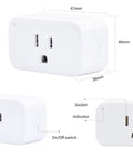 Smart Plug 4 Pack 15A Outlet With Timer Function And Zigbee Repeater ETL Certified, white plug dimensions and features.