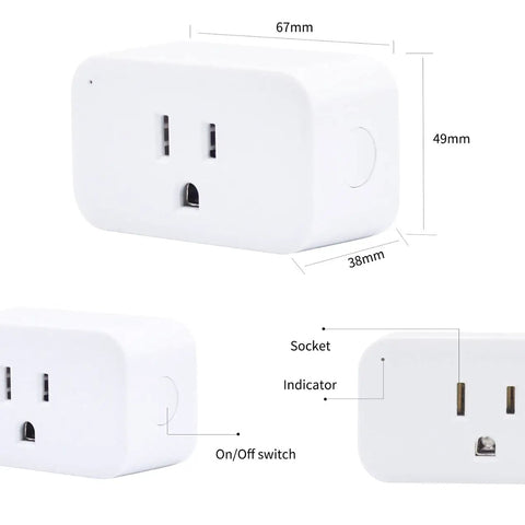 Smart Plug 4 Pack 15A Outlet With Timer Function And Zigbee Repeater ETL Certified, white plug dimensions and features.