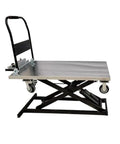 Slick Folding Boom Lift Handcart With Smooth Hydraulic Platform For Heavy Duty Warehouse And Construction Material Hauling side view with sturdy handle.
