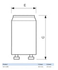 S2 Ecoclick Mechanical Fluorescent Lamp Starter 4W To 22W 10 Pack For 110 130V Or 220 240V Systems Easy Install Eco Friendly Durable And Ready For Fluorescent Fixtures, dimension diagram
