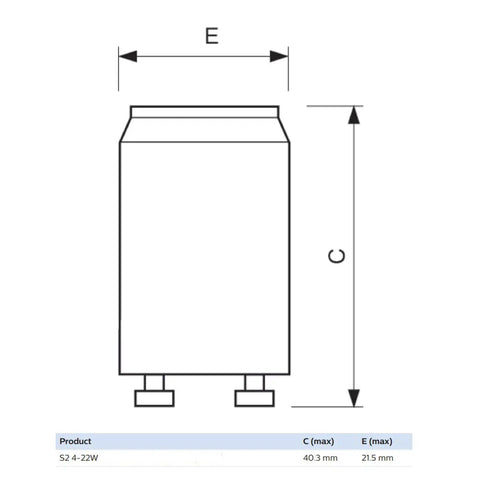 S2 Ecoclick Mechanical Fluorescent Lamp Starter 4W To 22W 10 Pack For 110 130V Or 220 240V Systems Easy Install Eco Friendly Durable And Ready For Fluorescent Fixtures, dimension diagram