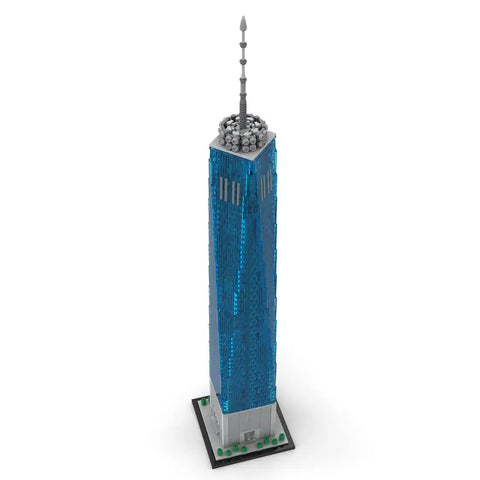 World Trade Center Building Blocks Set Scale 1 To 800 Collectible Architecture Model For Display 3153 Premium Pieces Authorized SPBrix Design, blue tower view
