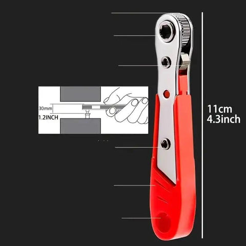 Red Finish Multifunctional Tool With Ratchet Screwdriver Built In Wrench And Flexible Bender Plus Crosshead Cover for narrow spaces