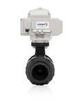 Motorized UPVC Ball Valve With Electric Actuator 24V DC, 4 Inch 110mm, Threaded, 16 Bar, IP67, For Water Air And Liquids, HVAC System Ready, Built Tough For Easy Install, Corrosion Resistant And Reliable Performance, CE NSF ANSI front view