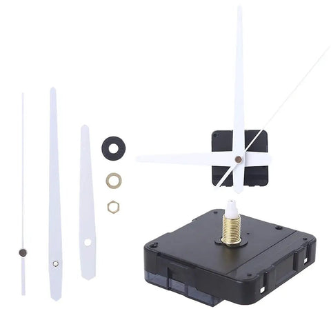 Quartz Wall Clock Movement Replacement Kit With Silent Mechanism And Hands For Easy DIY Clock Repair displayed with components.