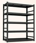 Rock Solid Five Tier Heavy Duty Metal Shelving Unit, Garage And Shop Storage Organizer Rack, Sturdy Steel Utility Shelf in black.