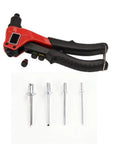 FLZOSPER Heavy Duty Pop Rivet Gun With 200 Pcs Aluminum Blind Rivets Assortment Kit featuring red handheld tool and four interchangeable heads.