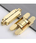 Straight Up Heavy Duty Concealed Door Hinges, 180 Degree Adjustable Hardware, gold finish, smooth folding design.