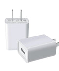 USB Wall Charger 5V 2A Fast Charging Plug For iPhone iPad Samsung Kindle And More 100-240V Travel Ready White 2 Pack, front and side view