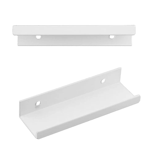 White Kitchen Cabinet Handles With 2.52 Inch Hole Centers Ergonomic Concealed Finger Edge Pulls, top and angled view, 100x32x17mm