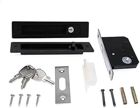 7.1 Inch Sliding Door Mortise Lock Latch With Invisible Recessed Handle For Interior Wood Pocket Doors Black Finish Includes 3 Keys And Copper Lock Cylinder Zinc Alloy Handle For Easy No Fuss Install And Durable Home Use