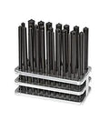 28 Piece Transfer Punch Set For Precise Hole Layout And Transfer, Ranging From 3/32 To 1/2 Inch, Black Oxide Finish, Indexed Stand.