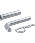 Trailer Hitch Pin And Clip 1/2 Inch Diameter With 5/8 Inch Adapter Fits 1-1/4 Inch And 2 Inch Receiver Tubes Easy Grip 105 Degree Bend