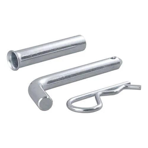 Trailer Hitch Pin And Clip 1/2 Inch Diameter With 5/8 Inch Adapter Fits 1-1/4 Inch And 2 Inch Receiver Tubes Easy Grip 105 Degree Bend