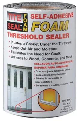 Self Adhesive Foam Door Threshold Seal Strip Pack Of Twelve Peel And Stick Tape 5.5 x 42 feet for sealing gaps and drafts.